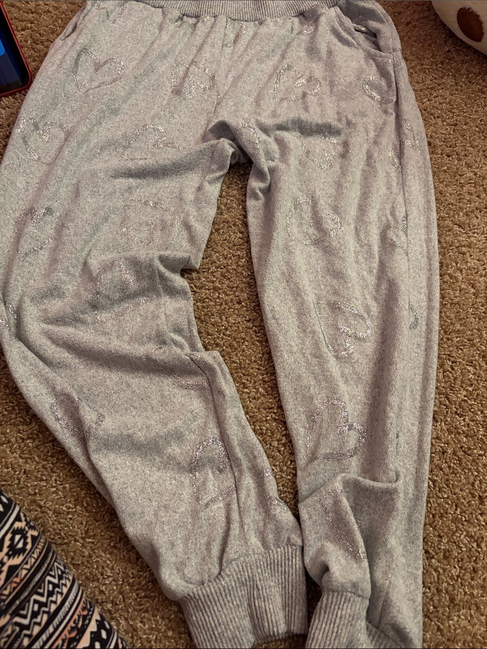 Sparkle Heart Joggers - Light Gray